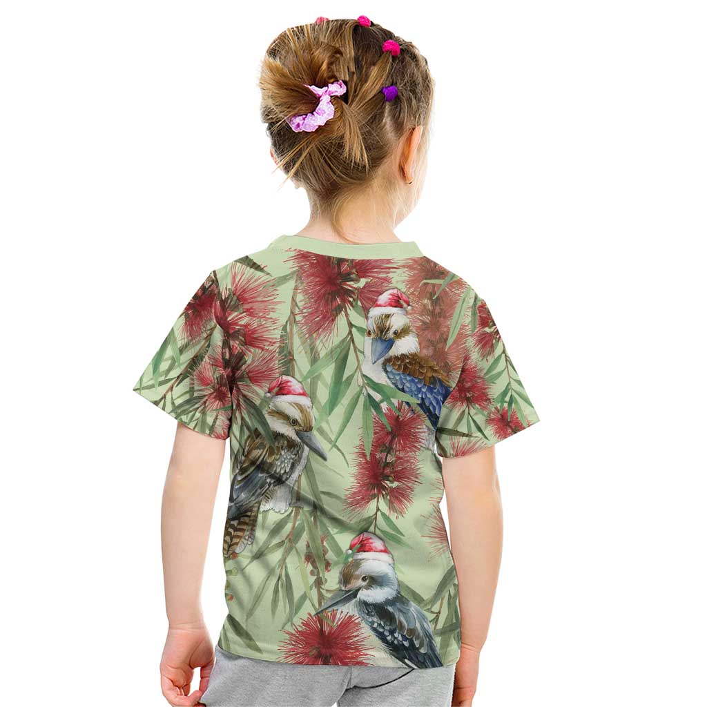 Australia Christmas Kid T Shirt Kookaburra Santa on Callistemon - Pastel