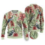 Australia Christmas Ugly Christmas Sweater Kookaburra Santa on Callistemon - Pastel