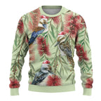 Australia Christmas Ugly Christmas Sweater Kookaburra Santa on Callistemon - Pastel