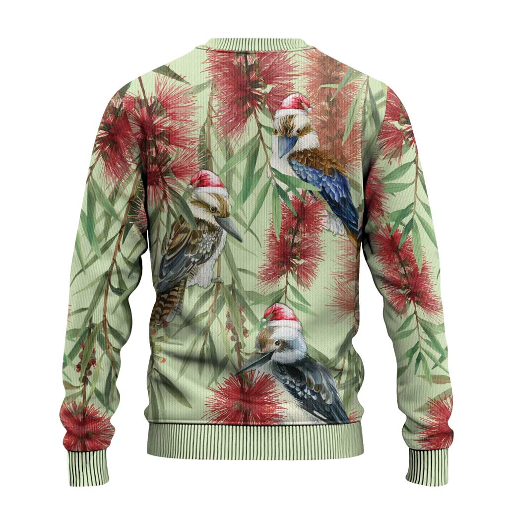 Australia Christmas Ugly Christmas Sweater Kookaburra Santa on Callistemon - Pastel