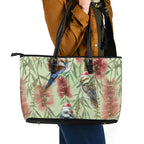 Australia Christmas Leather Tote Bag Kookaburra Santa on Callistemon - Pastel