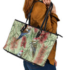 Australia Christmas Leather Tote Bag Kookaburra Santa on Callistemon - Pastel