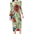 Australia Christmas Long Sleeve Bodycon Dress Kookaburra Santa on Callistemon - Pastel