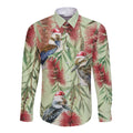 Australia Christmas Long Sleeve Button Shirt Kookaburra Santa on Callistemon - Pastel