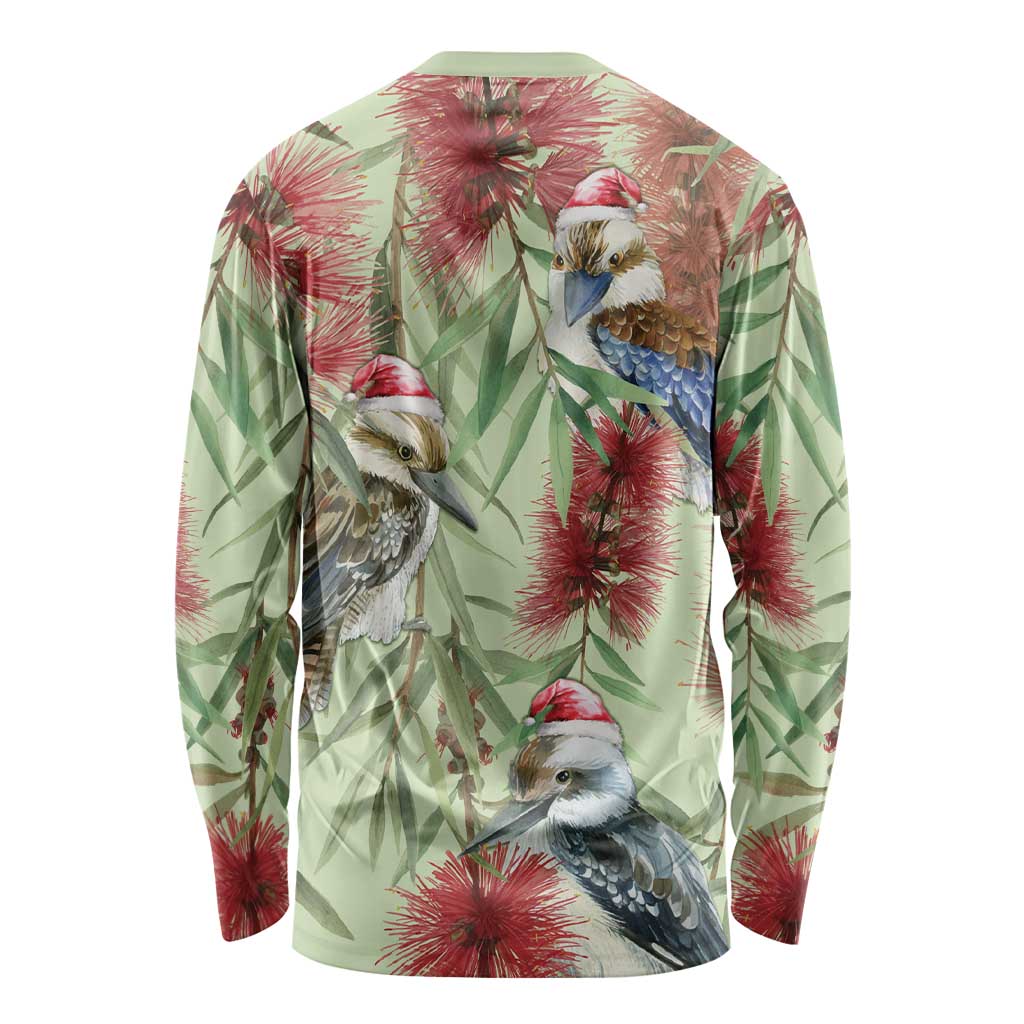 Australia Christmas Long Sleeve Shirt Kookaburra Santa on Callistemon - Pastel