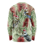 Australia Christmas Long Sleeve Shirt Kookaburra Santa on Callistemon - Pastel