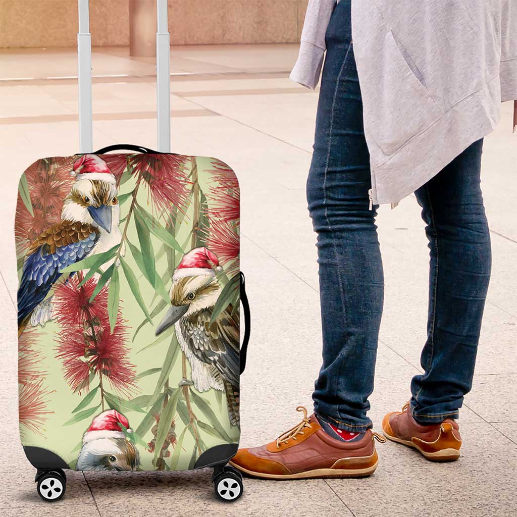 Australia Christmas Luggage Cover Kookaburra Santa on Callistemon - Pastel