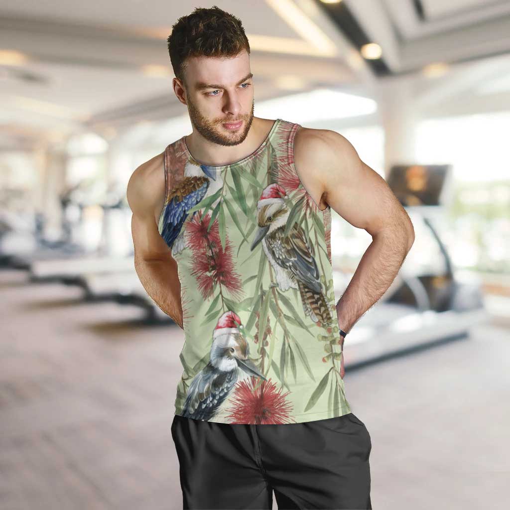 Australia Christmas Men Tank Top Kookaburra Santa on Callistemon - Pastel