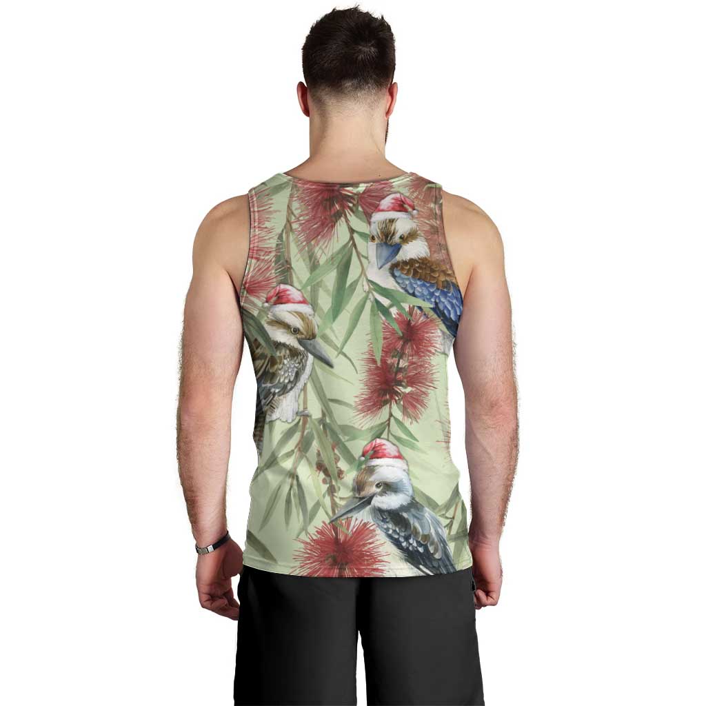 Australia Christmas Men Tank Top Kookaburra Santa on Callistemon - Pastel
