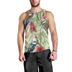Australia Christmas Men Tank Top Kookaburra Santa on Callistemon - Pastel