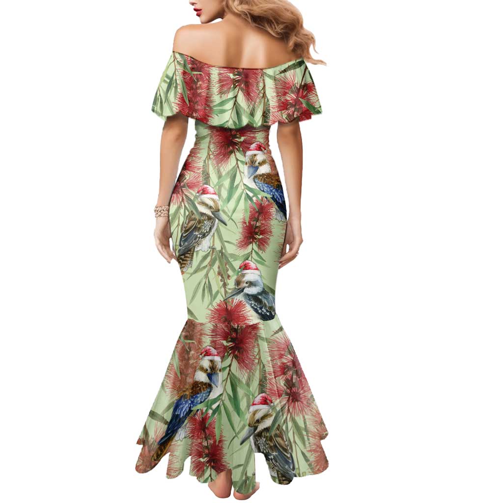 Australia Christmas Mermaid Dress Kookaburra Santa on Callistemon - Pastel