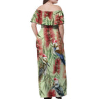 Australia Christmas Off Shoulder Maxi Dress Kookaburra Santa on Callistemon - Pastel