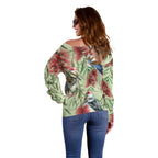 Australia Christmas Off Shoulder Sweater Kookaburra Santa on Callistemon - Pastel