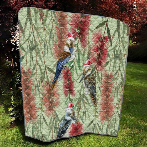 Australia Christmas Quilt Kookaburra Santa on Callistemon - Pastel