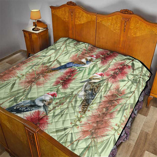 Australia Christmas Quilt Kookaburra Santa on Callistemon - Pastel