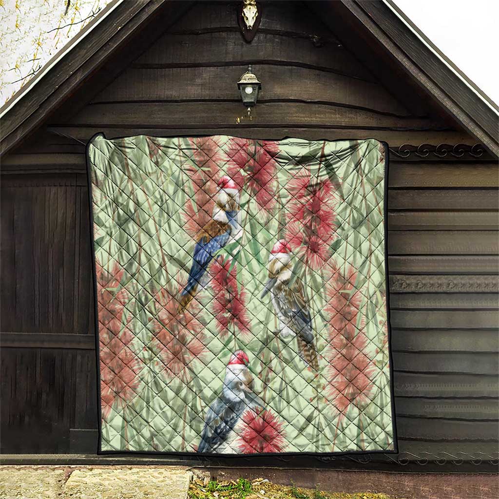 Australia Christmas Quilt Kookaburra Santa on Callistemon - Pastel