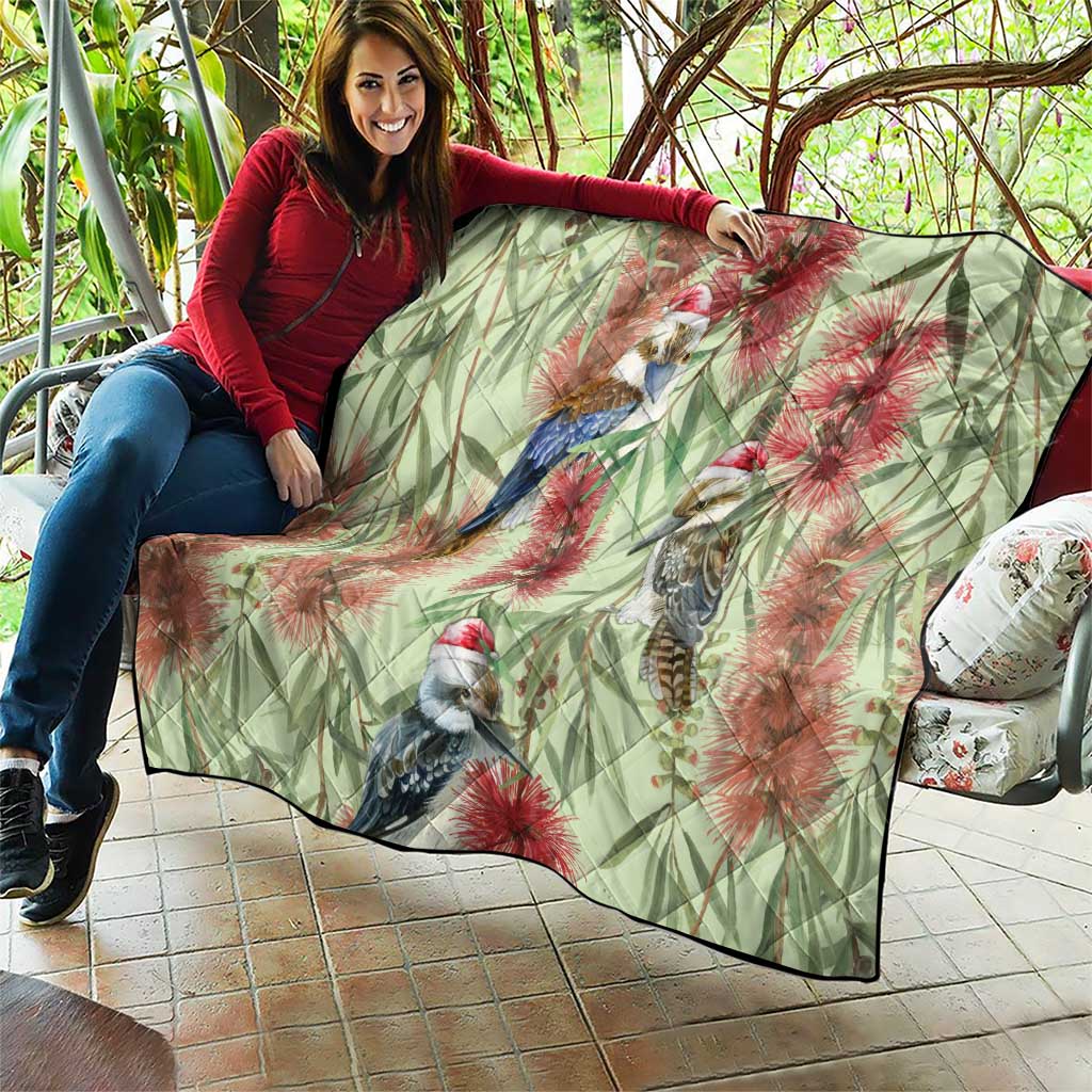 Australia Christmas Quilt Kookaburra Santa on Callistemon - Pastel