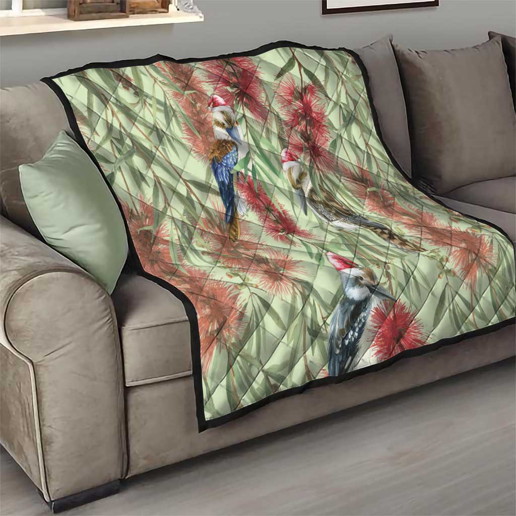 Australia Christmas Quilt Kookaburra Santa on Callistemon - Pastel