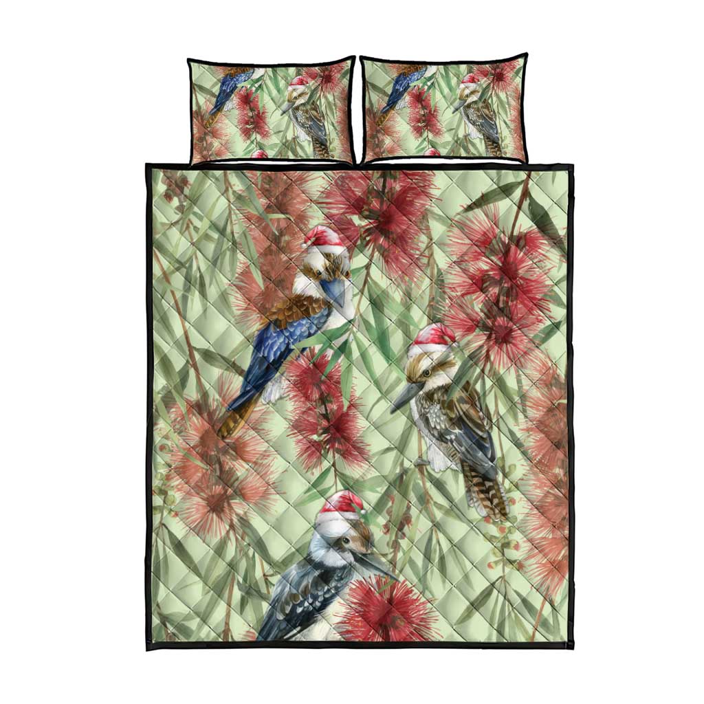 Australia Christmas Quilt Bed Set Kookaburra Santa on Callistemon - Pastel