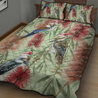 Australia Christmas Quilt Bed Set Kookaburra Santa on Callistemon - Pastel