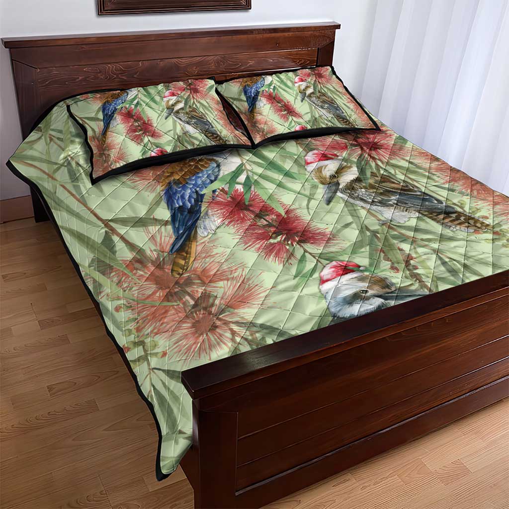 Australia Christmas Quilt Bed Set Kookaburra Santa on Callistemon - Pastel