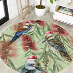 Australia Christmas Round Carpet Kookaburra Santa on Callistemon - Pastel