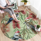 Australia Christmas Round Carpet Kookaburra Santa on Callistemon - Pastel