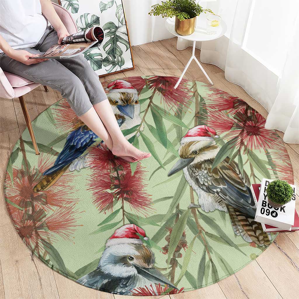 Australia Christmas Round Carpet Kookaburra Santa on Callistemon - Pastel