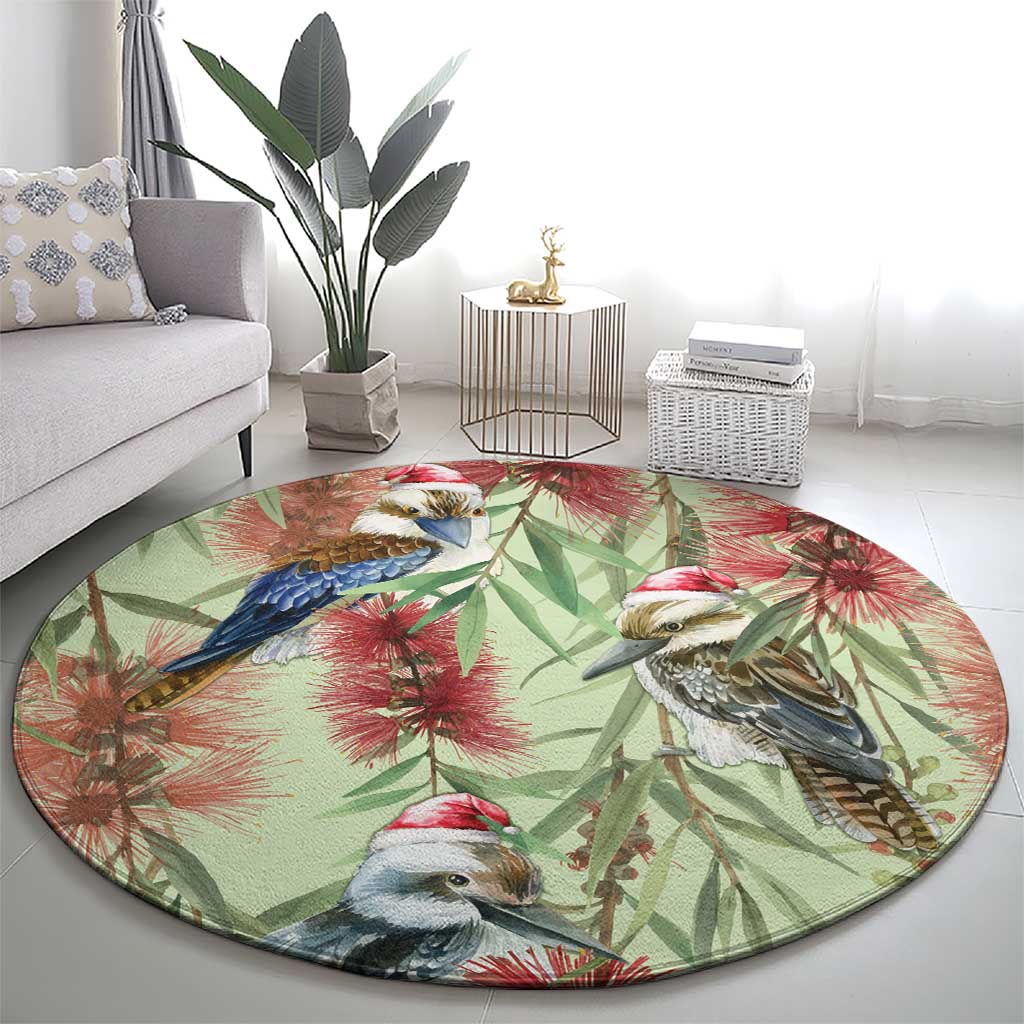 Australia Christmas Round Carpet Kookaburra Santa on Callistemon - Pastel
