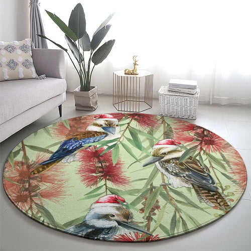 Australia Christmas Round Carpet Kookaburra Santa on Callistemon - Pastel