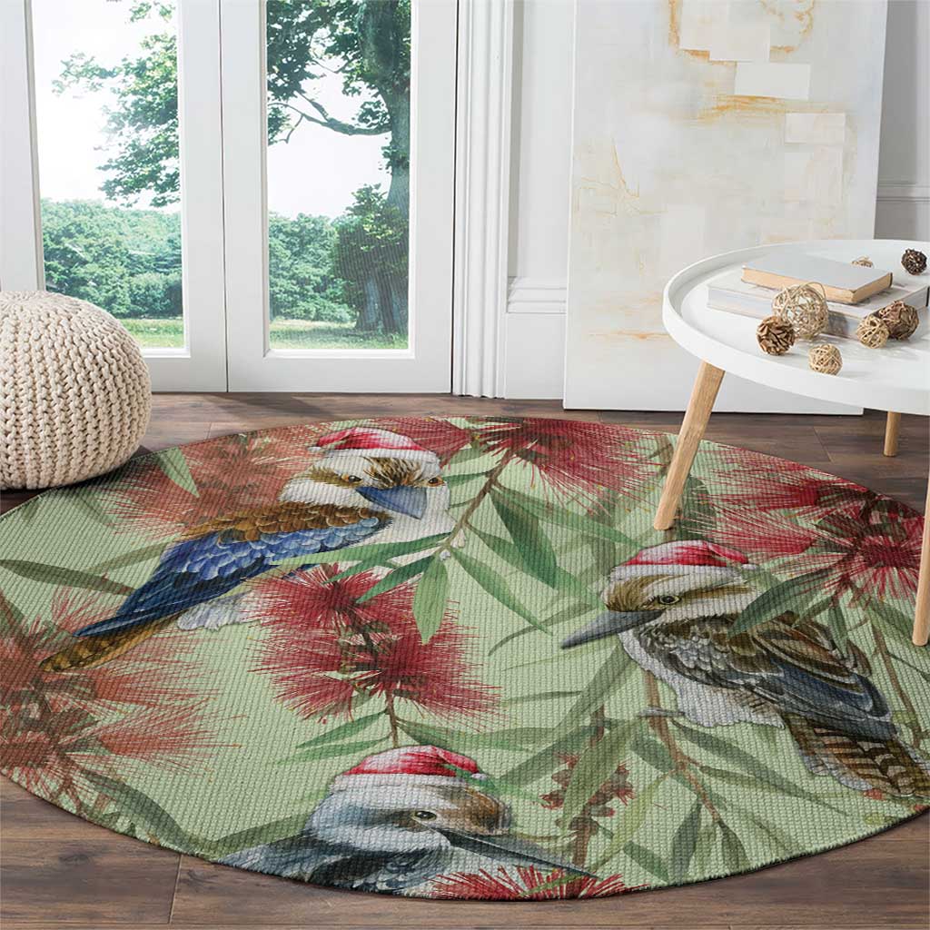 Australia Christmas Round Carpet Kookaburra Santa on Callistemon - Pastel