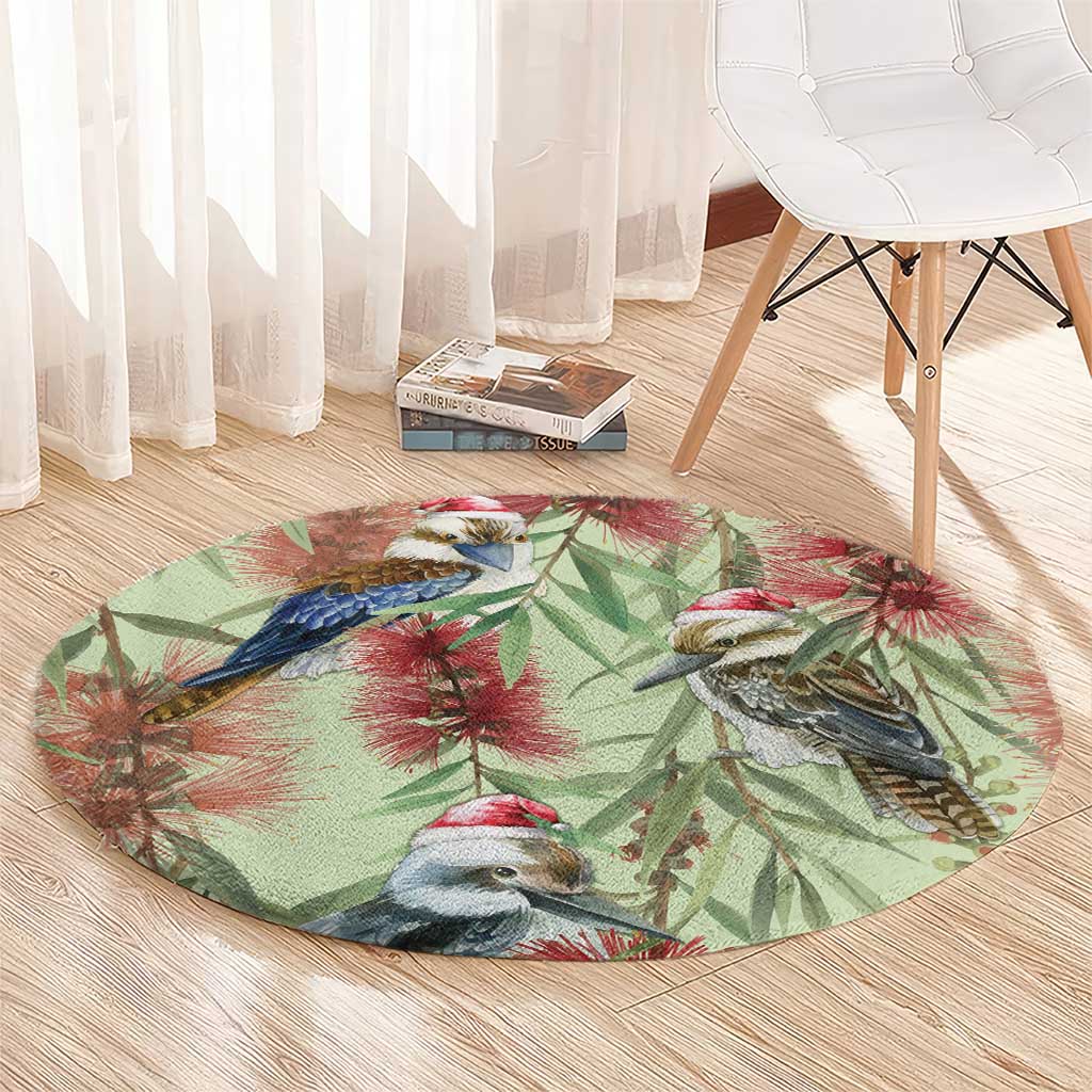 Australia Christmas Round Carpet Kookaburra Santa on Callistemon - Pastel