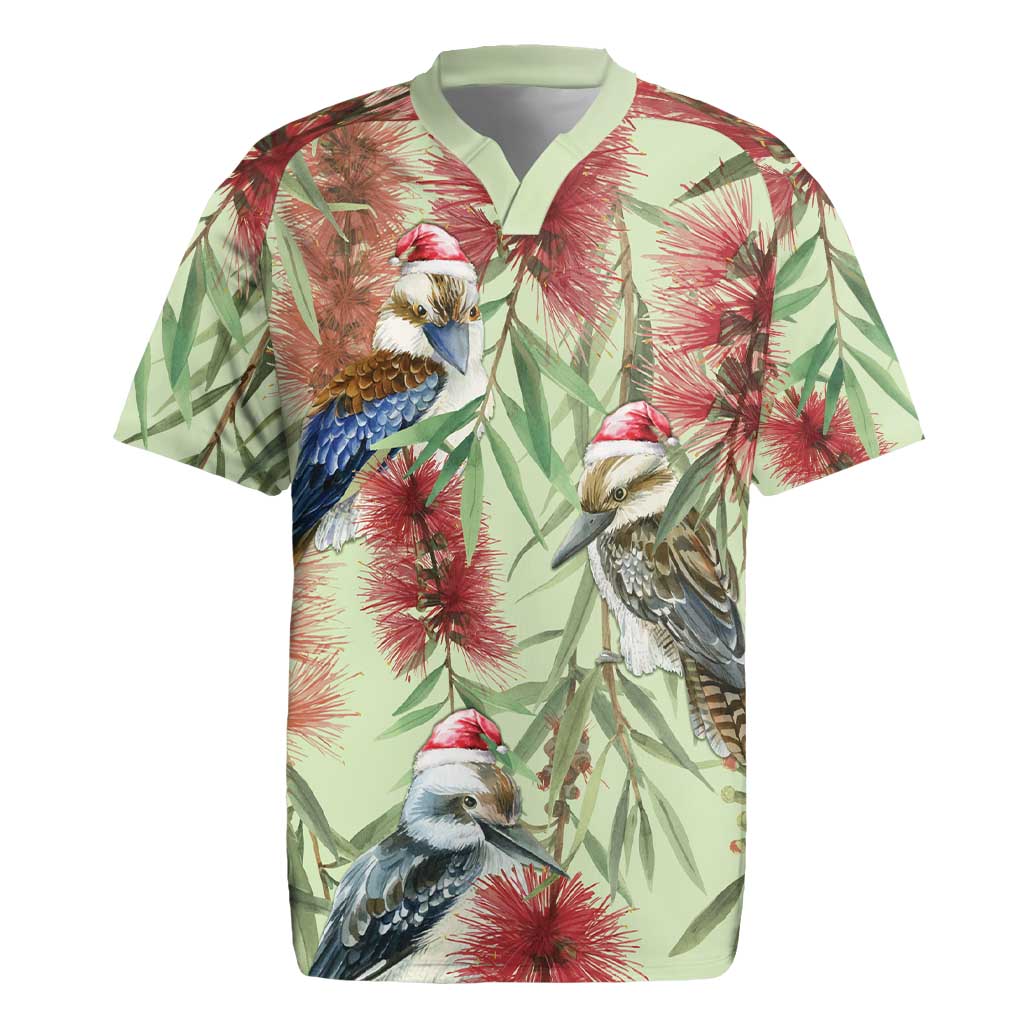 Australia Christmas Rugby Jersey Kookaburra Santa on Callistemon - Pastel