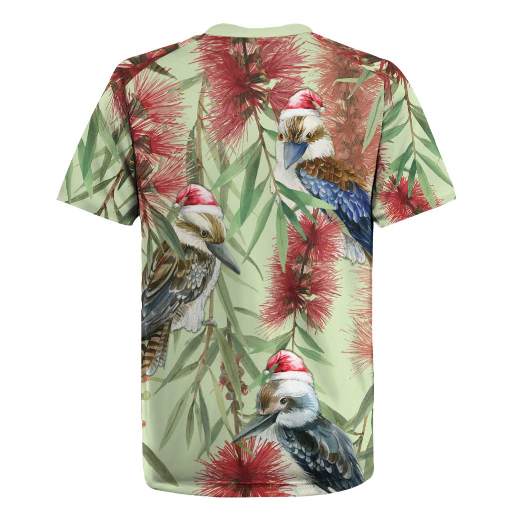 Australia Christmas Rugby Jersey Kookaburra Santa on Callistemon - Pastel