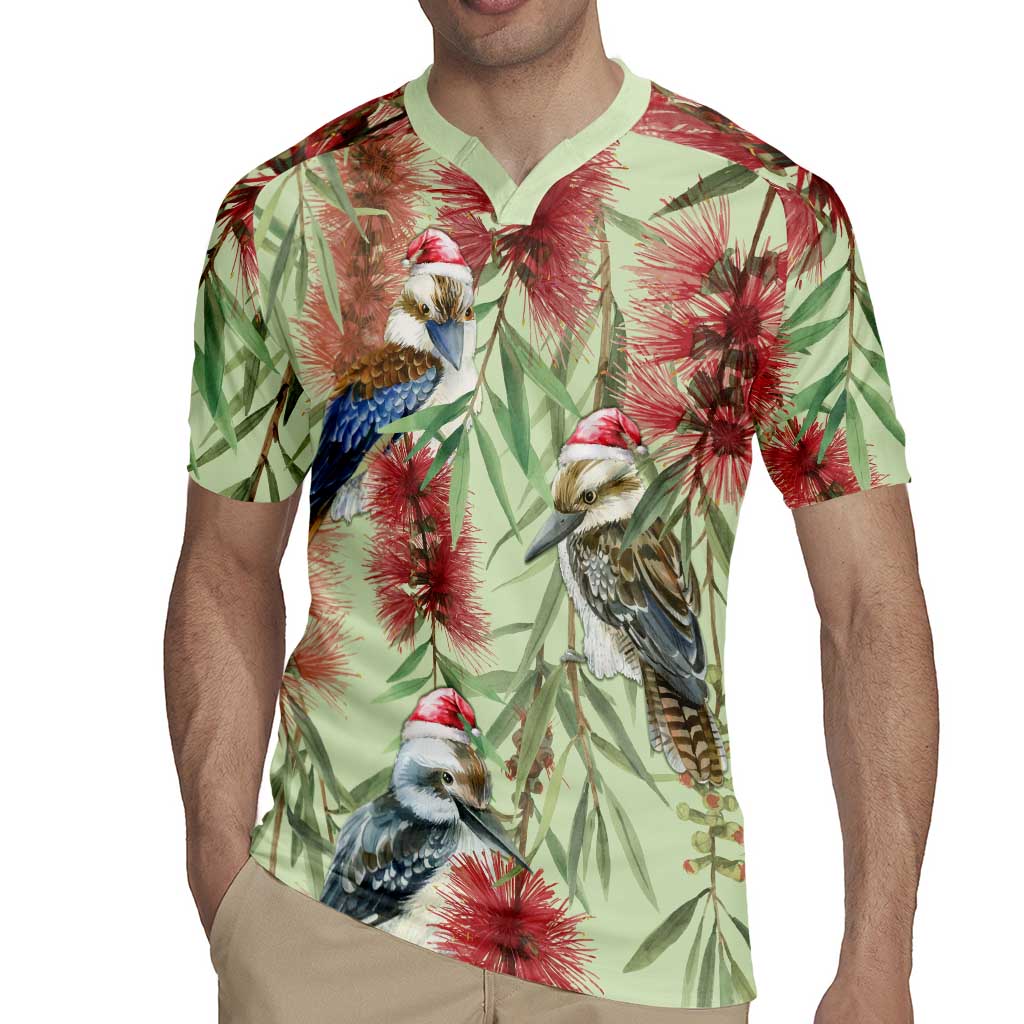 Australia Christmas Rugby Jersey Kookaburra Santa on Callistemon - Pastel