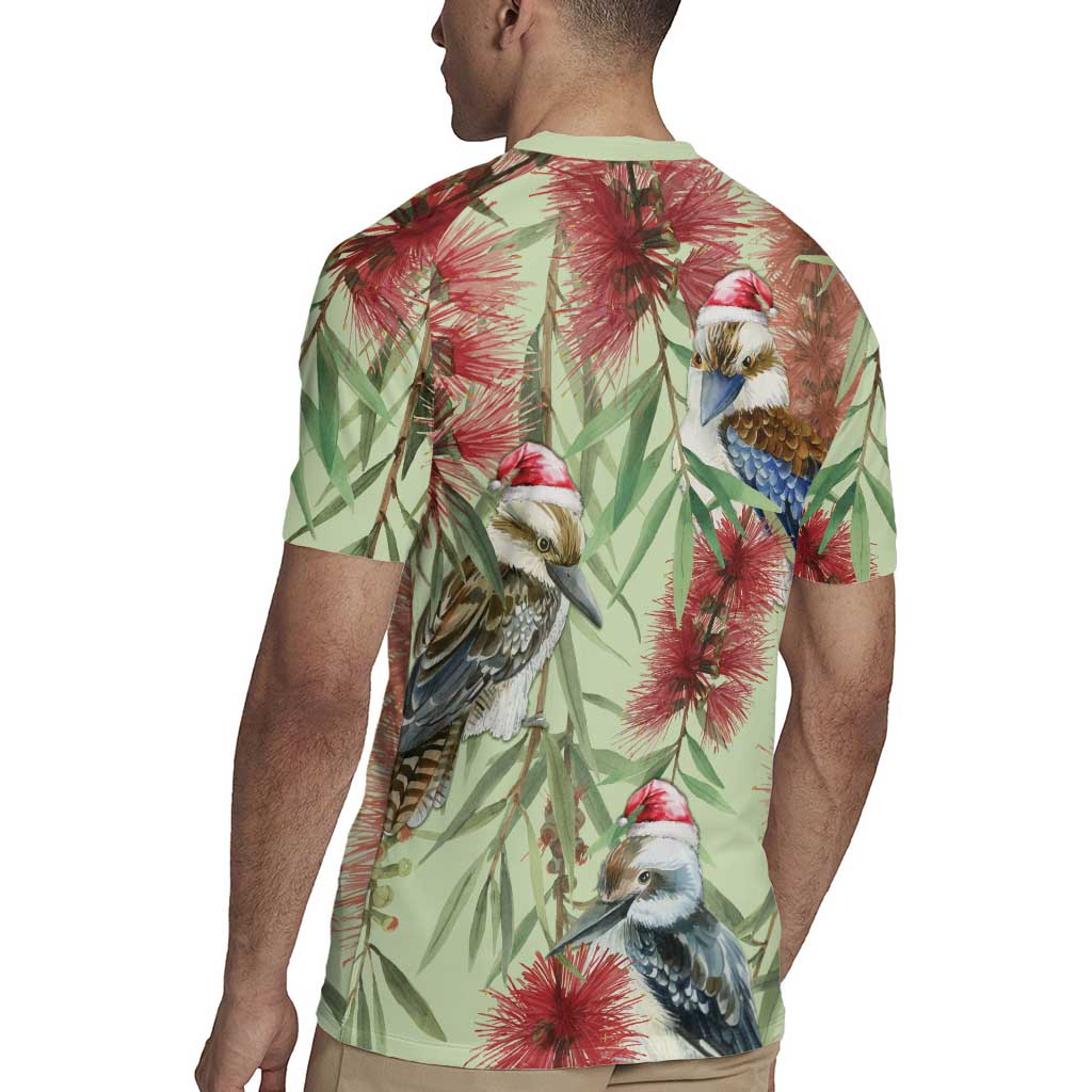 Australia Christmas Rugby Jersey Kookaburra Santa on Callistemon - Pastel
