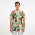 Australia Christmas Scrub Top Kookaburra Santa on Callistemon - Pastel - Aussie Hoodie
