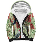 Australia Christmas Sherpa Hoodie Kookaburra Santa on Callistemon - Pastel