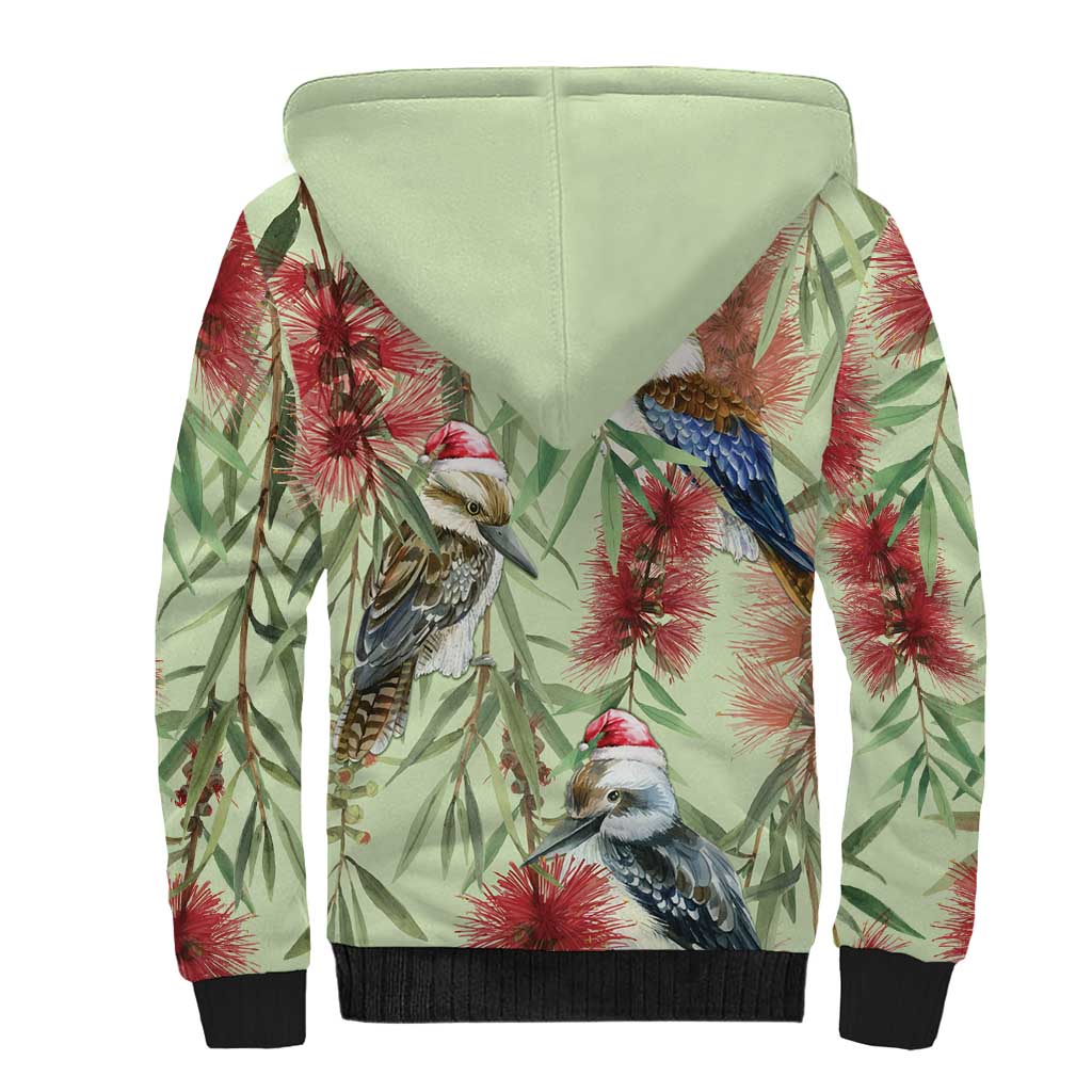 Australia Christmas Sherpa Hoodie Kookaburra Santa on Callistemon - Pastel