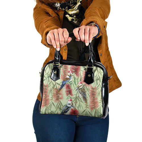 Australia Christmas Shoulder Handbag Kookaburra Santa on Callistemon - Pastel