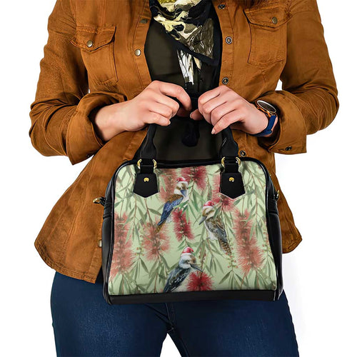 Australia Christmas Shoulder Handbag Kookaburra Santa on Callistemon - Pastel