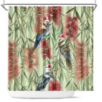 Australia Christmas Shower Curtain Kookaburra Santa on Callistemon - Pastel