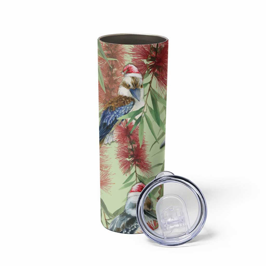 Australia Christmas Skinny Tumbler Kookaburra Santa on Callistemon - Pastel