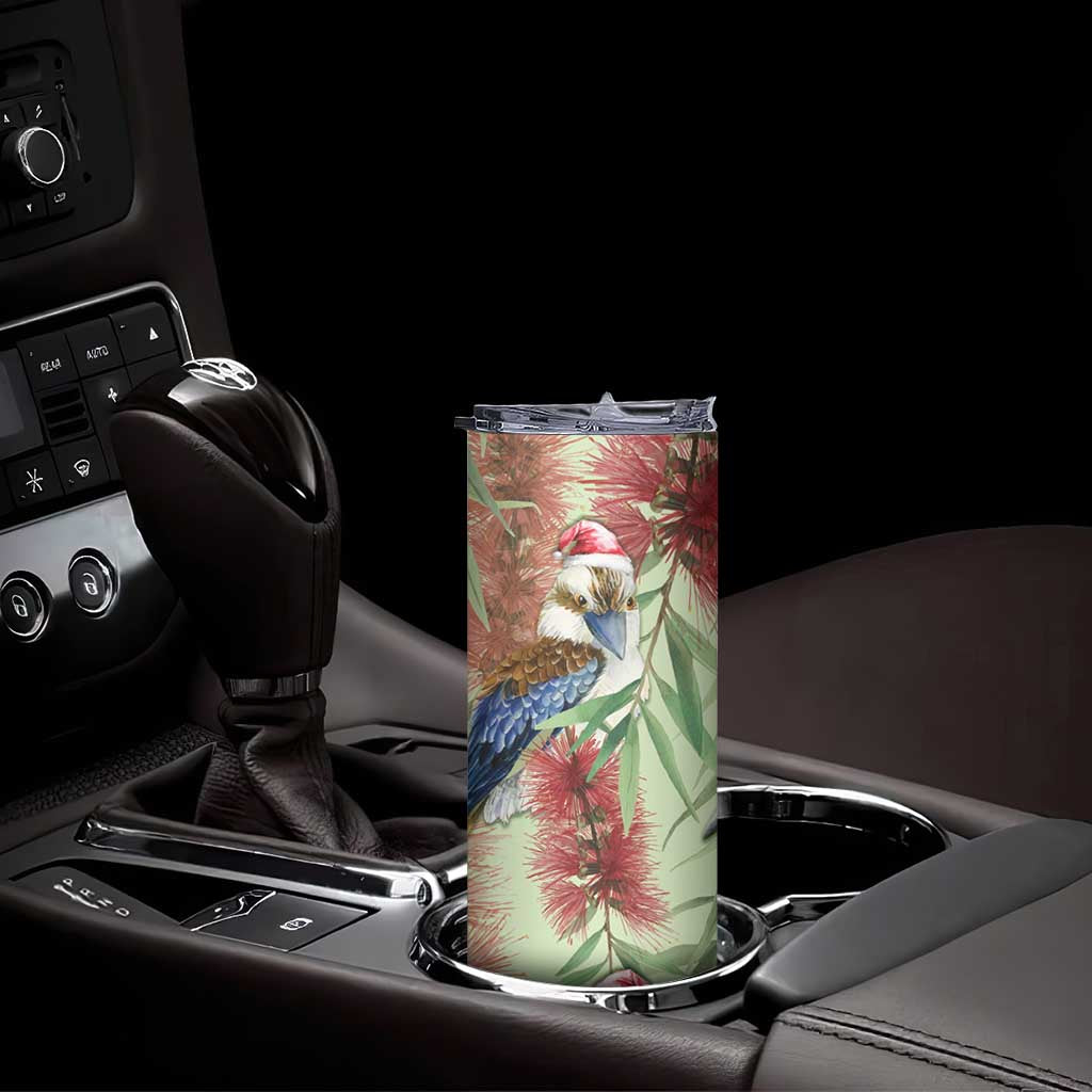 Australia Christmas Skinny Tumbler Kookaburra Santa on Callistemon - Pastel