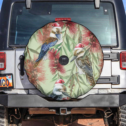 Australia Christmas Spare Tire Cover Kookaburra Santa on Callistemon - Pastel
