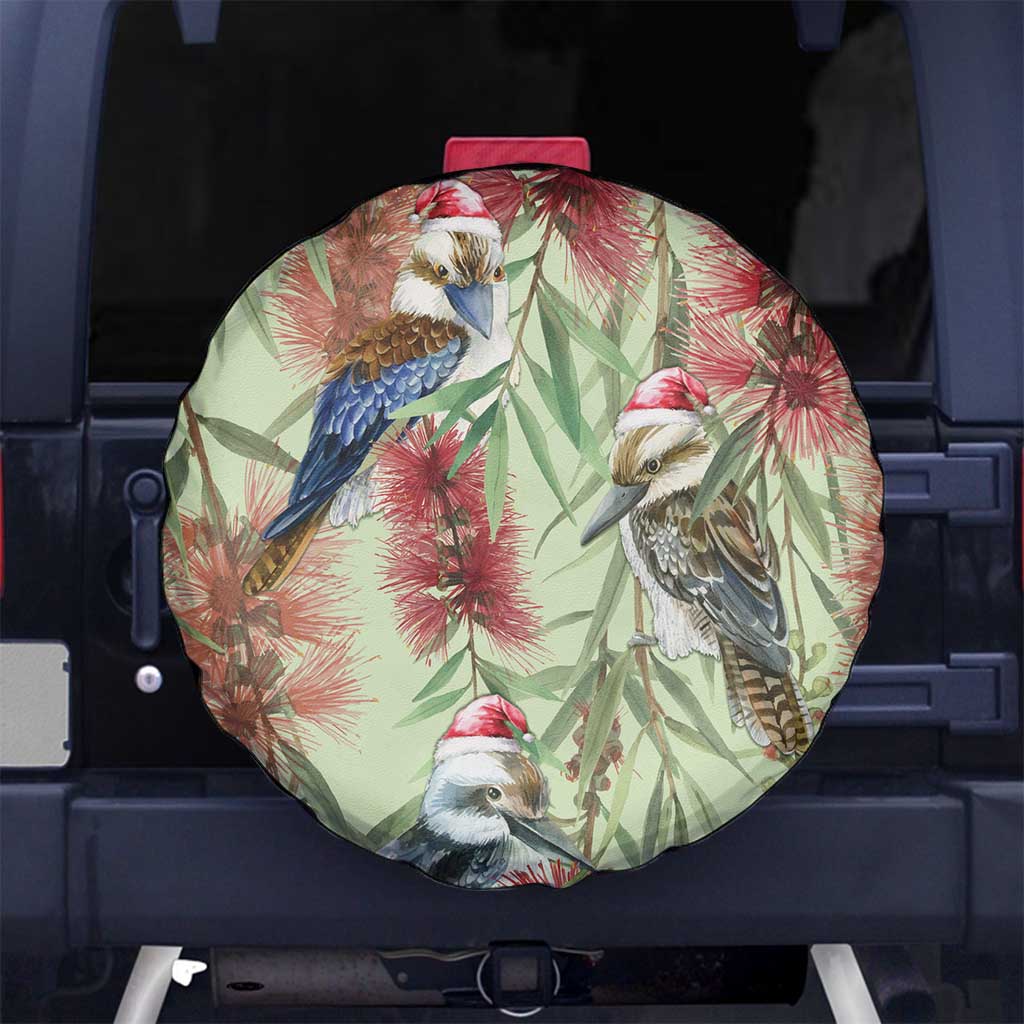 Australia Christmas Spare Tire Cover Kookaburra Santa on Callistemon - Pastel