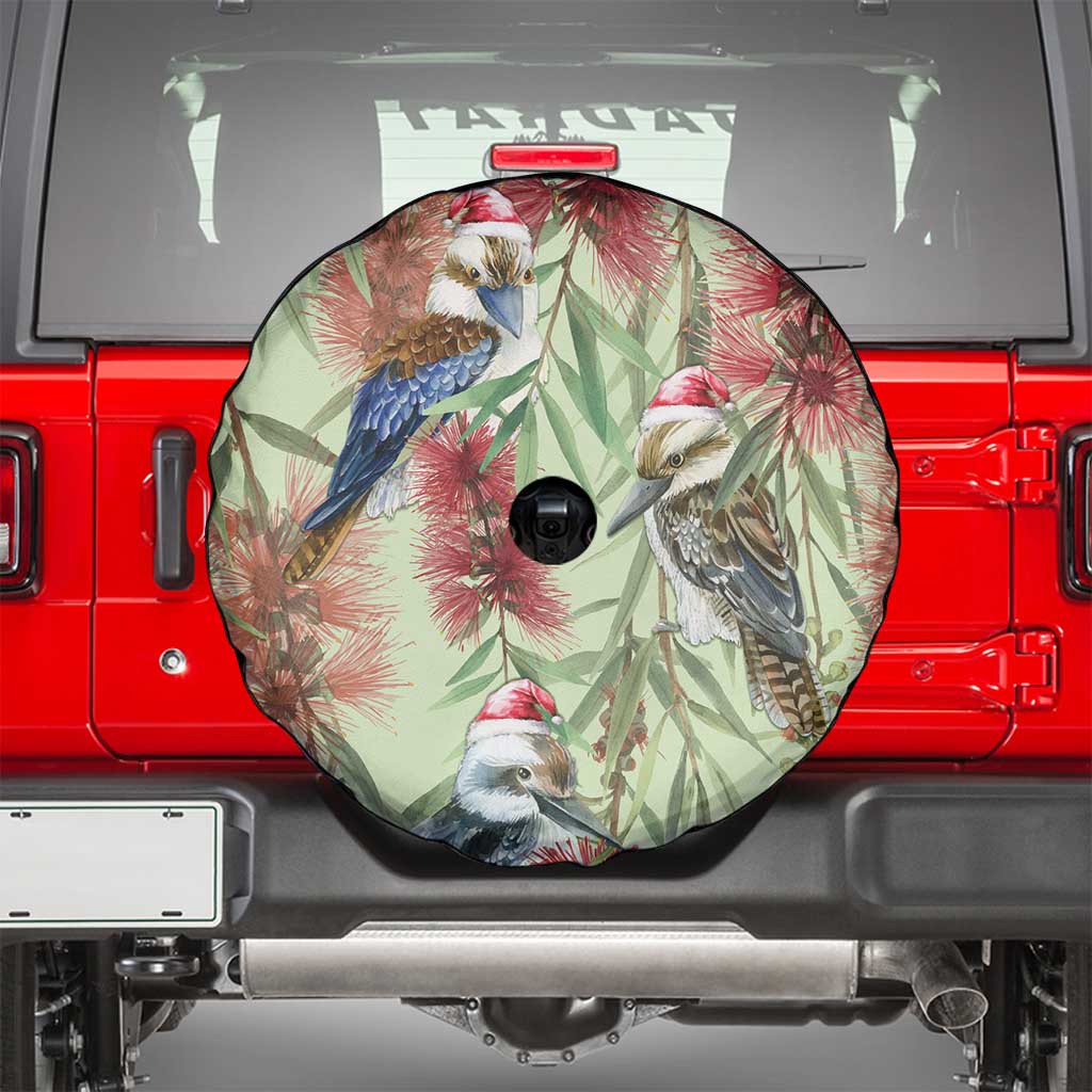 Australia Christmas Spare Tire Cover Kookaburra Santa on Callistemon - Pastel