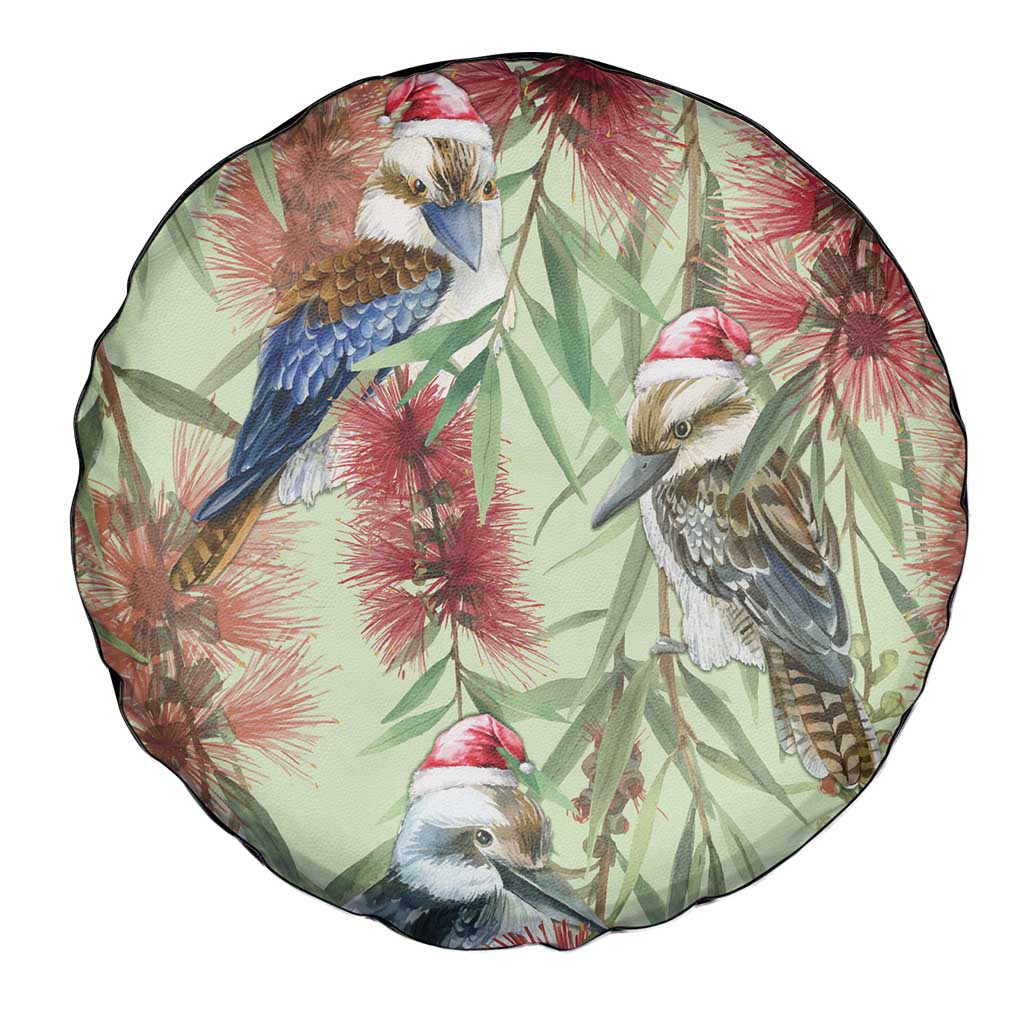 Australia Christmas Spare Tire Cover Kookaburra Santa on Callistemon - Pastel