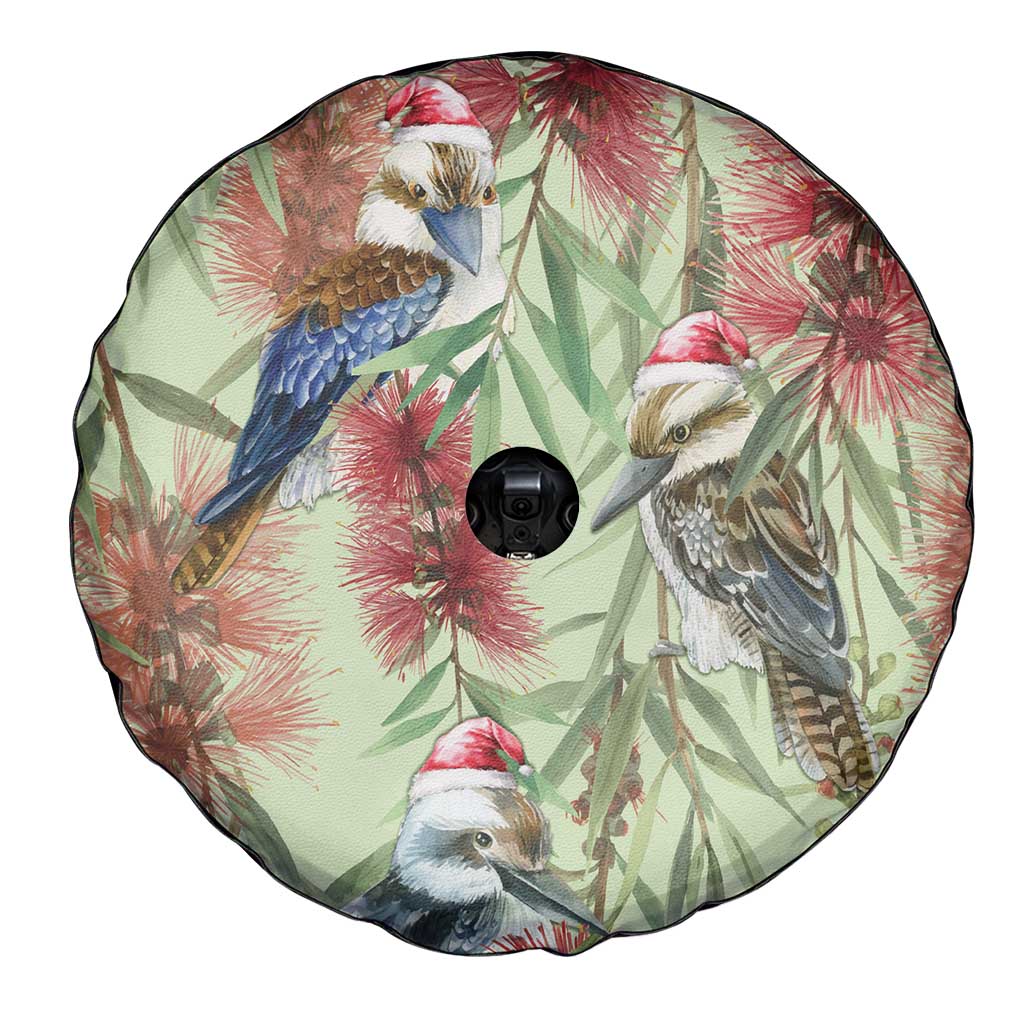 Australia Christmas Spare Tire Cover Kookaburra Santa on Callistemon - Pastel