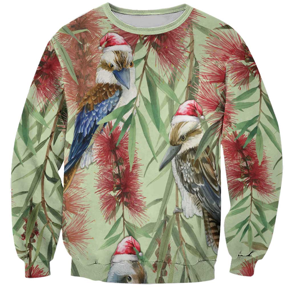 Australia Christmas Sweatshirt Kookaburra Santa on Callistemon - Pastel